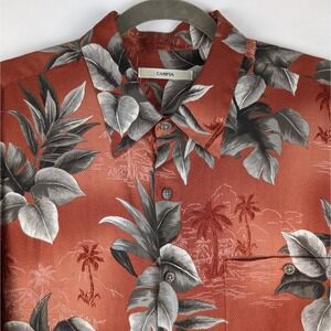 Moda Campia Moda Button‎ Up Sport Shirt Hawaiian Palm Leaf Print Short Sleeve L